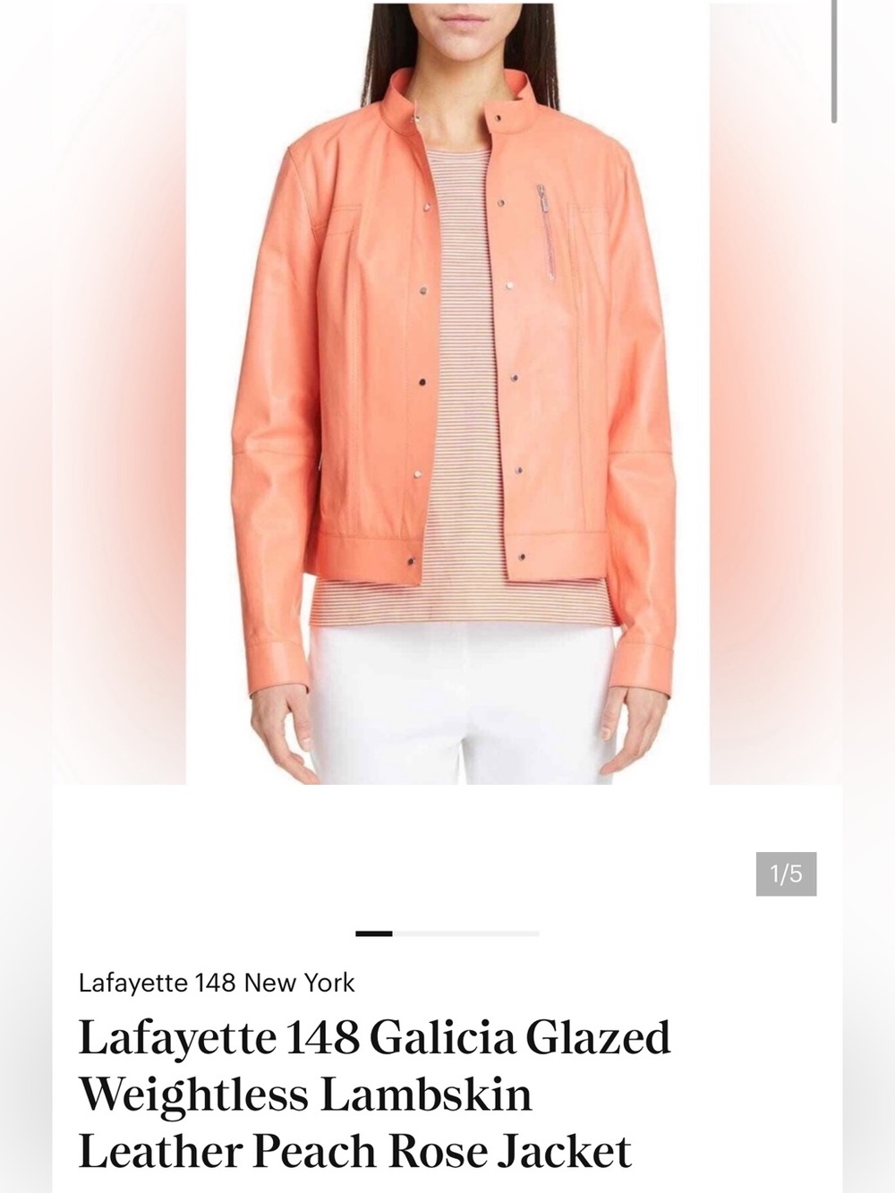 Lafayette 148 Galicia Glazed
Weightless Lambskin
Leather Peach Rose Jacket